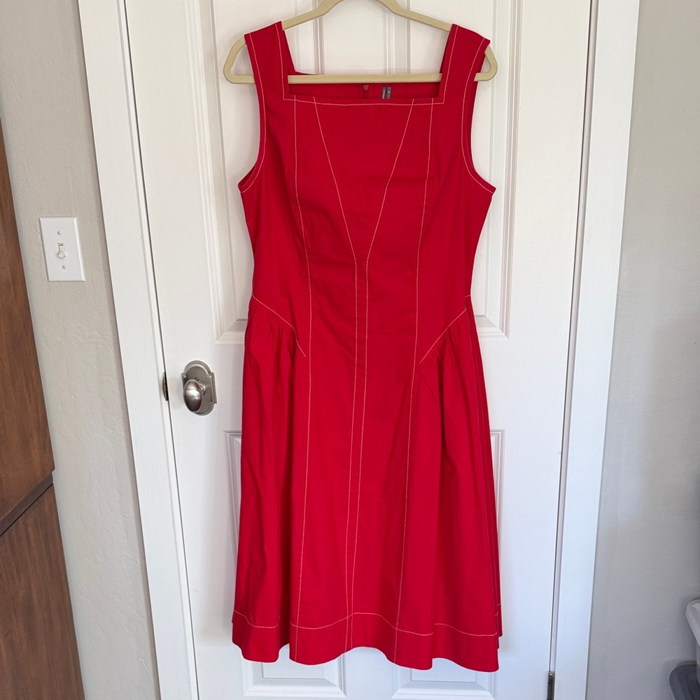 Anthropologie 
Seamed Red Dress with Pockets